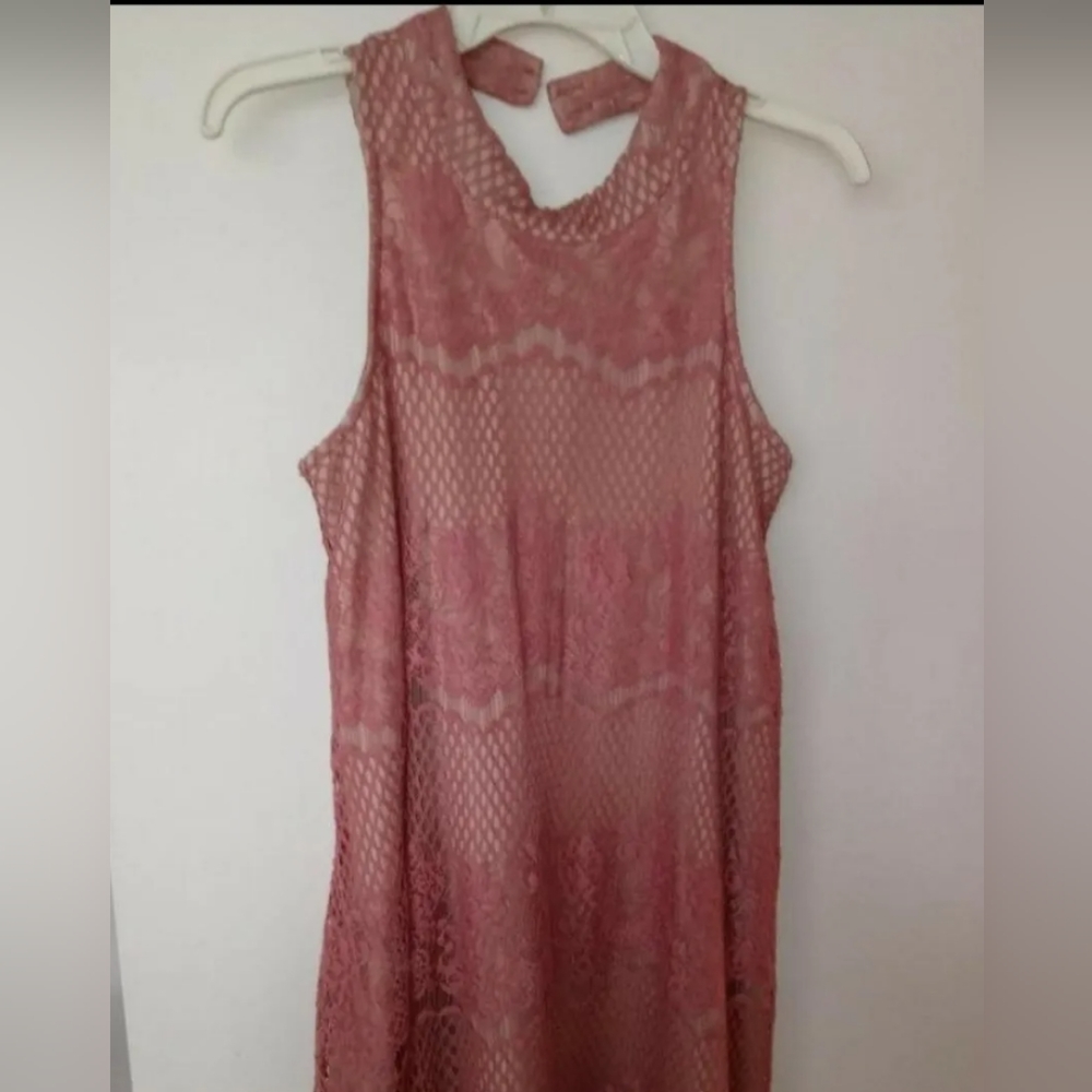 Pink Lace Midi Dress